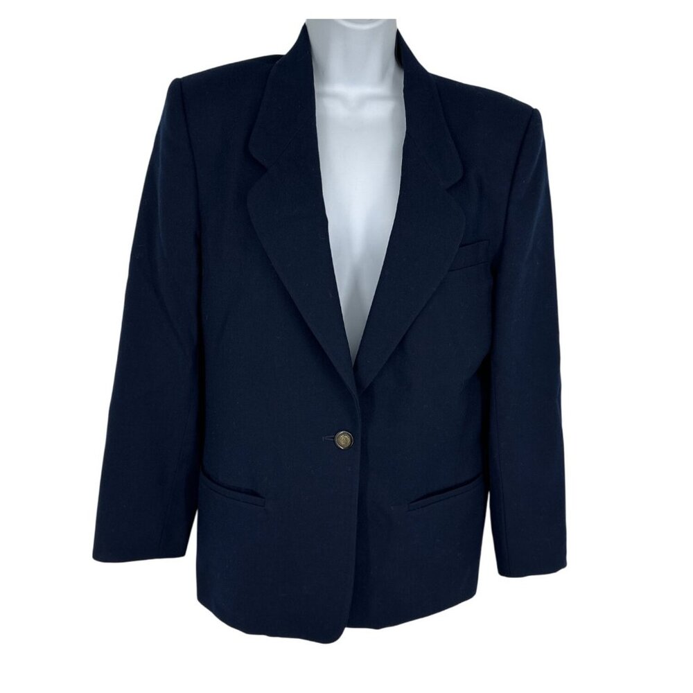 Vintage Talbots Navy Blazer Single Button Closure Made In USA Women's Size 8